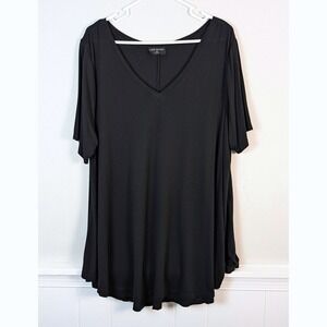 Lane Bryant Black V-Neck Short Sleeve Tunic Top Size 18/20 Basic Goth Witchy